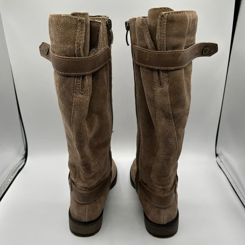 Naturalizer Tanita Taupe Brown Leather Suede Knee High Riding Boots Wide Calf 4M